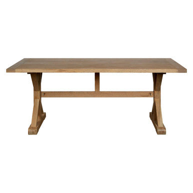 Aged Grey Oak Dining Table with Prominent Silvery Grain and Crossed Base | Lyon