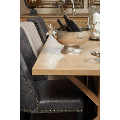 Aged Grey Oak Dining Table with Prominent Silvery Grain and Crossed Base | Lyon