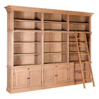 Washed Grey Oak Wood Large Bookcase with Ladder | Lyon