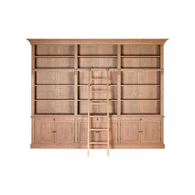 Washed Grey Oak Wood Large Bookcase with Ladder | Lyon