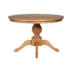 Brown Solid Natural Oak Wood Round Dining Table with Turned Pedestal Base | Lyon