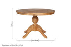 Brown Solid Natural Oak Wood Round Dining Table with Turned Pedestal Base | Lyon