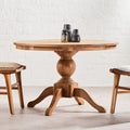 Brown Solid Natural Oak Wood Round Dining Table with Turned Pedestal Base | Lyon