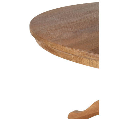 Brown Solid Natural Oak Wood Round Dining Table with Turned Pedestal Base, Lyon