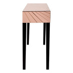 Rose Gold Mirrored Console Table with Sunburst Engraving and Black Legs | Kensington Townhouse