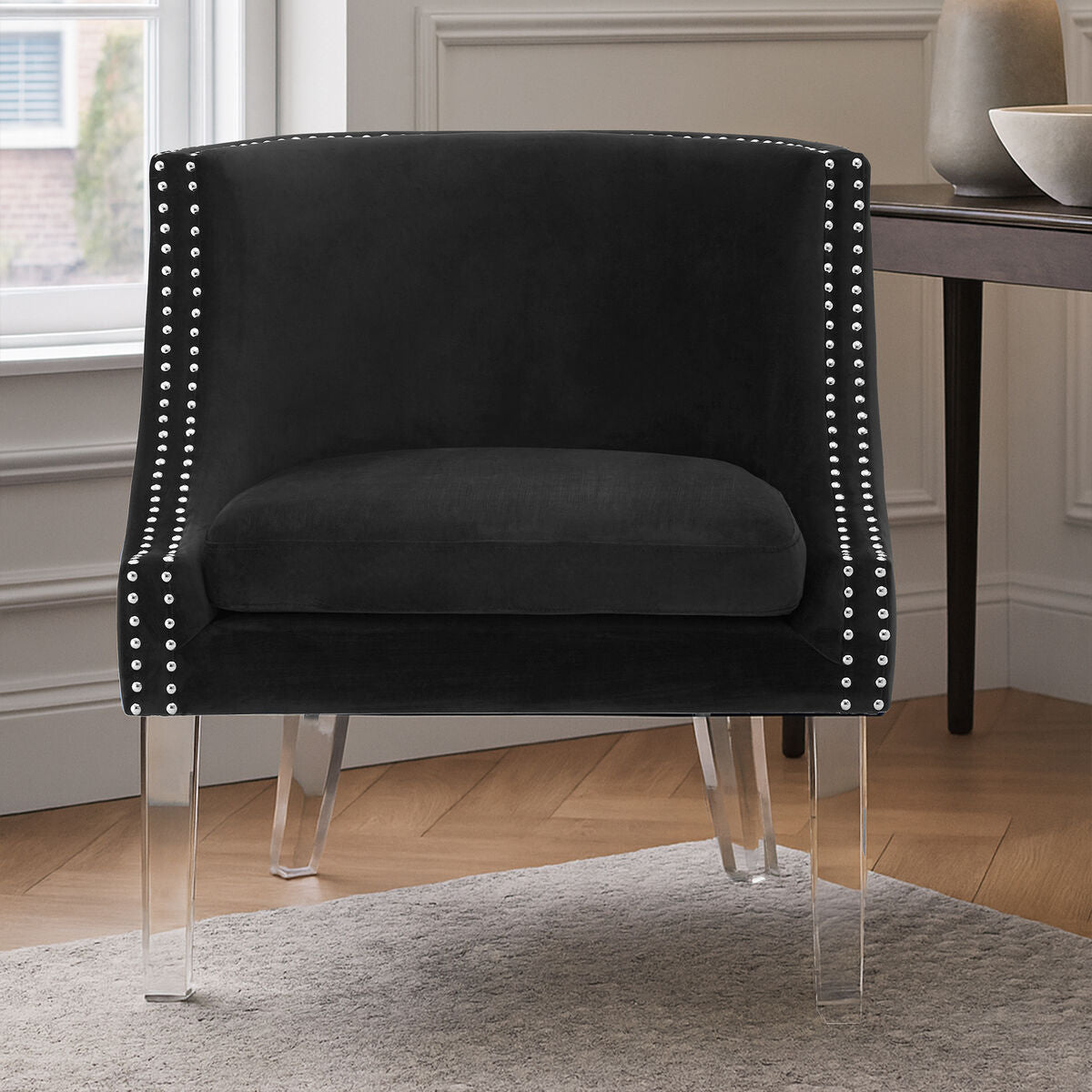 Black Velvet Chair with Acrylic Legs | Clarence