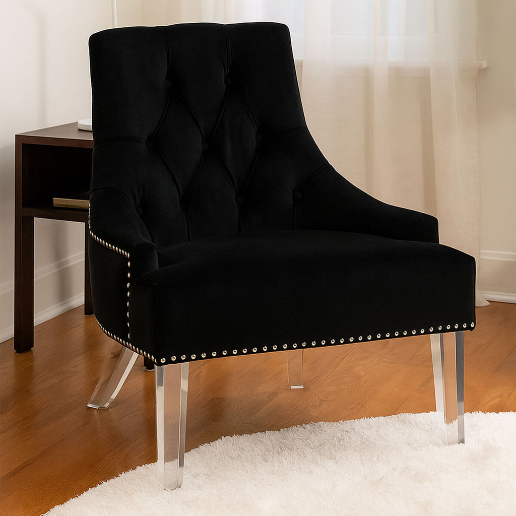 Button Tufted Black Velvet Chair | Clarence