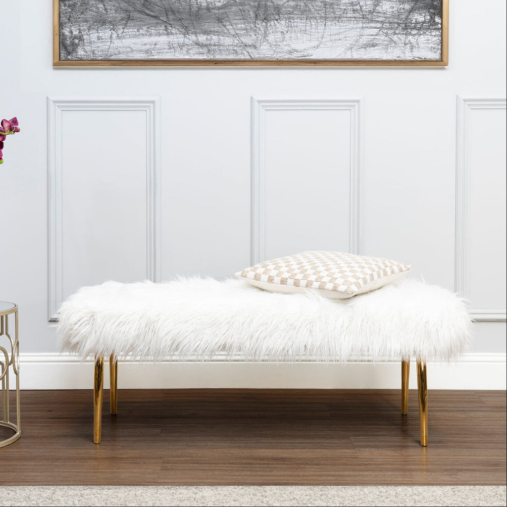 Fur Effect Bench with Gold Legs | Clarence