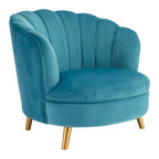 Blue Velvet Scalloped Curved Chair with Gold Wood Legs | Orlina