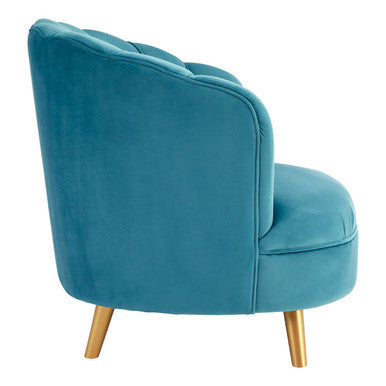 Blue Velvet Scalloped Curved Chair with Gold Wood Legs | Orlina