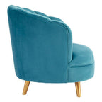 Blue Velvet Scalloped Curved Chair with Gold Wood Legs | Orlina