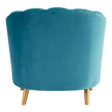 Blue Velvet Scalloped Curved Chair with Gold Wood Legs | Orlina
