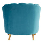 Blue Velvet Scalloped Curved Chair with Gold Wood Legs | Orlina