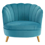 Blue Velvet Scalloped Curved Chair with Gold Wood Legs | Orlina