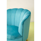 Blue Velvet Scalloped Curved Chair with Gold Wood Legs | Orlina