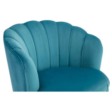 Blue Velvet Scalloped Curved Chair with Gold Wood Legs | Orlina