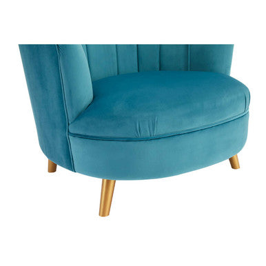 Blue Velvet Scalloped Curved Chair with Gold Wood Legs | Orlina