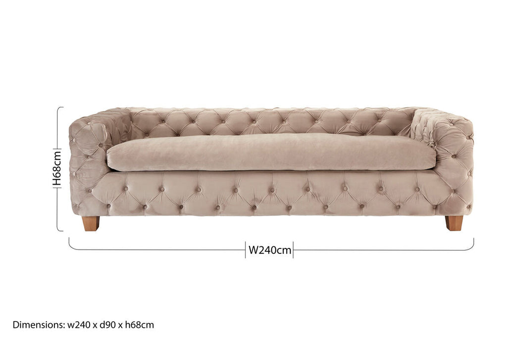 3 Seater Beige Velvet Sofa | Ophelia