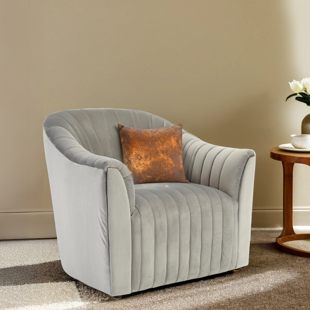 Grey Velvet Armchair | Opel