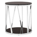Black Tempered Glass Round Side Table with Chrome Reflective Stainless Steel Base | Alvaro