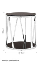 Black Tempered Glass Round Side Table with Chrome Reflective Stainless Steel Base | Alvaro