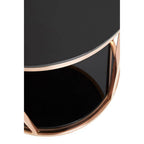 Black Tempered Glass Round Side Table with Rose Gold Reflective Stainless Steel Base | Alvaro