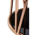 Black Tempered Glass Round Side Table with Rose Gold Reflective Stainless Steel Base | Alvaro
