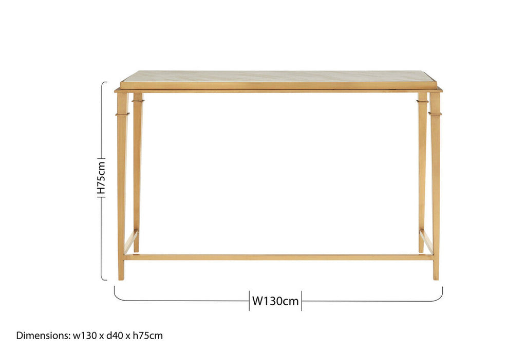 White Marble Top Console Table with Warm Gold Stainless Steel Frame | Alvaro