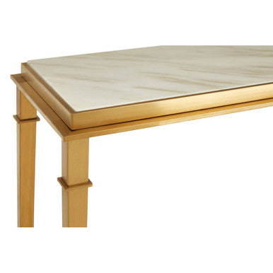 White Marble Top Console Table with Warm Gold Stainless Steel Frame | Alvaro