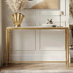 White Marble Top Console Table with Warm Gold Stainless Steel Frame | Alvaro