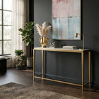 White Marble Top Console Table with Warm Gold Stainless Steel Frame | Alvaro
