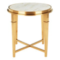 Round White Marble Top Side Table with Warm Gold Finish Stainless Steel Frame | Alvaro