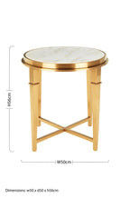 Round White Marble Top Side Table with Warm Gold Finish Stainless Steel Frame | Alvaro