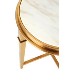 Round White Marble Top Side Table with Warm Gold Finish Stainless Steel Frame | Alvaro