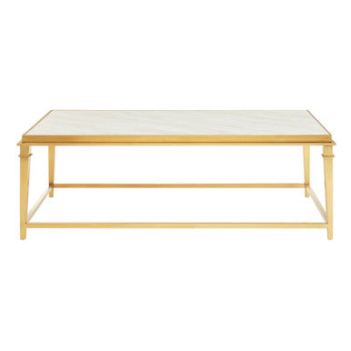 Rectangular White Marble Coffee Table with Warm Gold Stainless Steel Frame | Alvaro