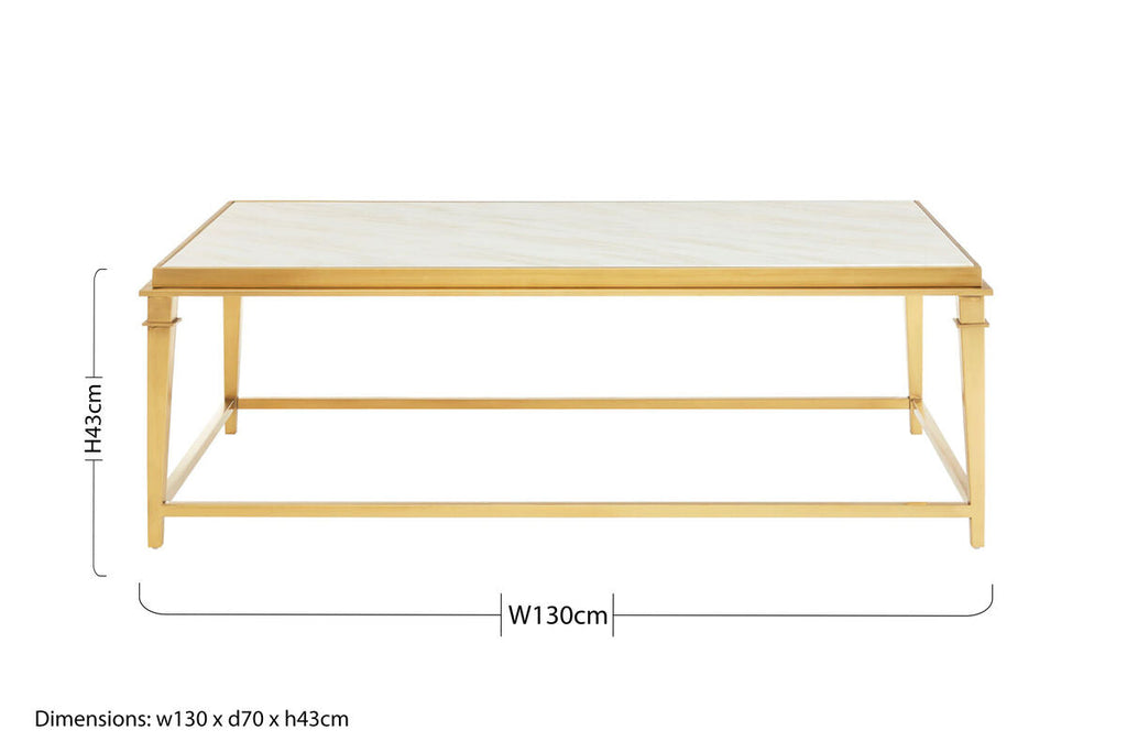 Rectangular White Marble Coffee Table with Warm Gold Stainless Steel Frame | Alvaro