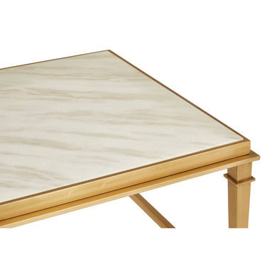Rectangular White Marble Coffee Table with Warm Gold Stainless Steel Frame | Alvaro