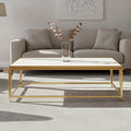 Rectangular White Marble Coffee Table with Warm Gold Stainless Steel Frame | Alvaro