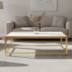 Rectangular White Marble Coffee Table with Warm Gold Stainless Steel Frame | Alvaro