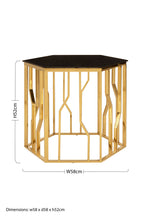 Gold Tone Stainless Steel Hexagonal Side Table with Black Glass Top | Alvaro