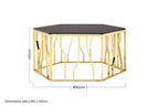 Gold Tone Stainless Steel Hexagonal Coffee Table with Black Glass Top | Alvaro
