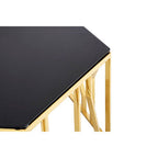 Gold Tone Stainless Steel Hexagonal Coffee Table with Black Glass Top | Alvaro