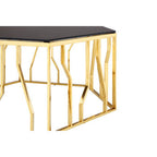 Gold Tone Stainless Steel Hexagonal Coffee Table with Black Glass Top | Alvaro