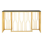 Gold Stainless Steel Frame Console Table with Black Tempered Glass Top | Alvaro