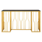 Gold Stainless Steel Frame Console Table with Black Tempered Glass Top | Alvaro