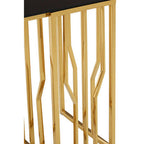 Gold Stainless Steel Frame Console Table with Black Tempered Glass Top | Alvaro