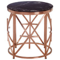 Rose Gold Finish Stainless Steel Frame Side Table with Black Marble Top | Alvaro