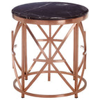 Rose Gold Finish Stainless Steel Frame Side Table with Black Marble Top | Alvaro