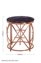 Rose Gold Finish Stainless Steel Frame Side Table with Black Marble Top | Alvaro
