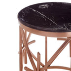 Rose Gold Finish Stainless Steel Frame Side Table with Black Marble Top | Alvaro
